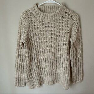 NWOT Field And Flower Beige Ivory Chunky Knit Crewneck Sweater Size Small